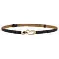 Minimalist black thin belt featuring gold heart buckle variant designed for women dresses. - Coffee