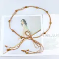 Ethnic braided thin belt with wooden beads, casual fringe waist rope for dresses and sweaters. - Brown