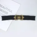 Women Retro Elastic Waist Belt Vintage Hollow Butterfly Buckle Dress Cinch Belt - Black (Gold Buckle)