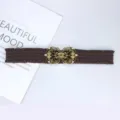 Brown vintage elastic waist belt featuring an ornate bronze butterfly buckle and rhinestones. - Coffee (Gold Buckle)