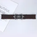 Vintage brown elastic waist belt with silver hollow metal buckle, perfect dress accessory. - Coffee (Silver Buckle)