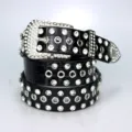Cintura in pelle nera da donna con strass, elegante cintura western tempestata di cristalli. - Nero