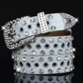 White rhinestone women belt fashion bling crystal diamond jeans waistband Y2K accessory. - White