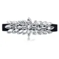 Black elastic waist belt featuring a sparkling rhinestone crystal centerpiece for women dresses. - White