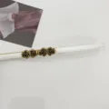 White thin belt with vintage bronze rose flower buckle detail for dresses and skirts. - White