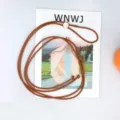 Brown thin leather cord belt with metal slider buckle, adjustable waist rope for women dresses. - Round Buckle / Camel