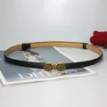 Women thin black leather belt retro dress waist chain metal buckle fashion versatile accessory - Black