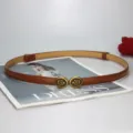 Women retro thin waist belt stylish skinny leather belt for dress coat sweater accessories - Camel