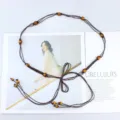 Ethnic Woven Thin Belt with Wooden Beads and Tassels for Women Dress Sweater Variant - Coffee