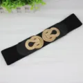Fashion women's wide elastic waist belt with gold knot buckle, perfect dress decoration. - Black