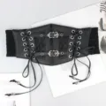 Women vintage lace-up elastic waist belt gothic wide corset cincher dress accessory - Black