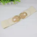 Beige elastic wide waist belt with metallic gold knot buckle for stylish dress decoration - Off White