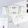Women retro lace-up elastic waist cincher white corset belt for dress shirt fashion - White