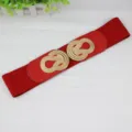 Red elastic waist belt for women with stylish gold knot buckle dress decorative cinch band - Red