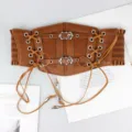 Women retro lace-up elastic corset belt vintage waist cincher dress fashion accessory - Camel