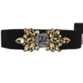 Elegant crystal rose elastic belt for women, sparkly rhinestone wide cinch dress accessory - Champagne Crystal / Champagne