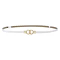 White thin leather belt for women, elegant double ring buckle, perfect for dresses and coats. - White