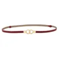 Stylish Women's Red Thin Leather Belt with Gold Double Ring Buckle for Dress Suit and Coat - Red