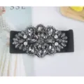Black elastic wide waist belt with dazzling crystal rhinestone cluster for women dress decor - Style 023 Crystal Black Extended