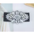 Crystal rhinestone elastic wide waist belt for women dress decoration black stretch waistband - Style 023 Crystal White Extended