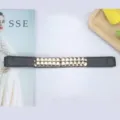 Black elastic waist belt for women with stylish gold metal buckle decoration, stretch skinny belt. - Style 1 / 2cm Wide / Black