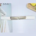 Women white elastic waist belt with gold metal plates stylish dress accessory for ladies - Style 1 / 2cm Wide / White