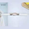 White elastic waist belt for women with gold interlock buckle, stylish dress accessory. - Style 2 / 1.5cm wide / White