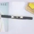 Women thin black elastic belt with metal geometric buckle for shirt dress suit fashion accessory - Style 3 / 1.5cm wide / Black