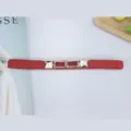Red elastic waist belt for women, slim stretchy decorative belt with metal buckle for dresses. - Style 3 / 1.5cm wide / Red