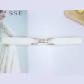 White elastic waist belt for women with elegant gold metal buckle for stylish daily outfits. - Style 4 / 2cm Wide / White