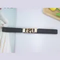 Women fashion black elastic waist belt with gold metal chain buckle for dresses and coats. - Style 6 / 2cm Wide / Black