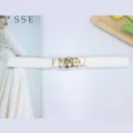 White elastic waist belt for women with stylish gold chain buckle, perfect dress accessory. - Style 6 / 2cm Wide / White