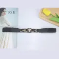 Black elastic waist belt for women with stylish gold flower metal buckle fashion dress coat - Style 7 / 2.5cm Wide / Black