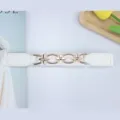 White Elastic Waist Belt With Gold Clover Buckle Stylish Decorative Dress Belt Variant - Style 7 / 2.5cm Wide / White