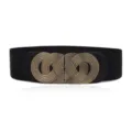 Mujer ancho cinturón elástico hebilla de metal retro corsé vestido cinturón decorativo - Negro