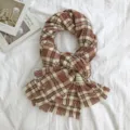 Gemütlicher brauner Karo-Winterschal mit Fransen, weicher Kaschmir-Imitat Schal für Damen. - Z303-4