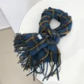 Blaues kariertes Kunst-Kaschmir-Schal für Damen, weicher warmer Winterschal mit Fransen, elegant. - Z402-1