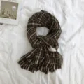 Winter dicker kaschmirartiger Karo Schal Vintage warmer Fransen Schal fuer Damen Herren - Braun