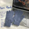 Gants unis en poils de lapin de style coréen, gants tricotés chauds d'hiver pour les couples. - Gants à Doigts Complets (J002-9) / 20x7cm / Bleu