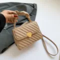 Trendy quilted shoulder bag with chic heart lock, stylish beige PU leather messenger bag for daily use. - Khaki