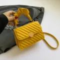 Yellow small square shoulder bag with heart clasp and ruched handle for women daily fashion. - Yellow