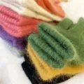Gants tricotés en poils de lapin duveteux, gants d'hiver chauds à cinq doigts aux teintes vibrantes. - Gants à Doigts Complets (J002-9) / 20x7cm / Noir