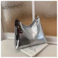 Silver metallic underarm shoulder bag, stylish casual handbag detail view with chic pendant. - Without Pendant / Silver