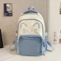 Cute cat itabag student backpack with transparent front pocket and large capacity design. - Blue