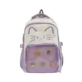 Detail van schattige kattenoor-rugzak met transparant netvak en leuke pins binnenin. - Tas + verdeler / Violet