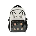 Detail van de schattige kattenoor rugzak met een doorzichtig voorvak voor leuke pins. - Tas + verdeler / Zwart