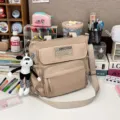 Teenage Student Canvas Messenger Bag Khaki School Tote Bag Casual Daily Bookbags - Single Bag / Khaki
