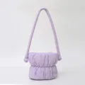 Purple padded pleated shoulder bag, casual cute nylon puffy bucket bag for women. - One Size / Purple