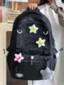 Schwarzer lässiger Nylon-Rucksack mit vielen Taschen und niedlichen Sternenanhängern. - Einzelne Tasche Ohne Zubehör / Schwarz