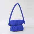 Blue quilted puffy shoulder bag, casual cloud handbag with knotted strap for women. - One Size / Blue